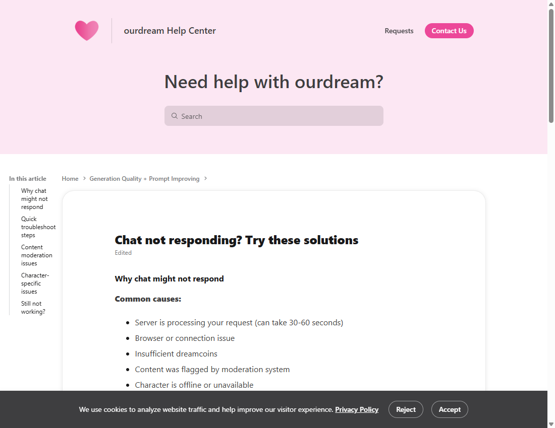 Official OurDream help about a missing chat response